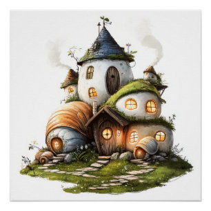 Cosy Snail Shell Cottages Poster