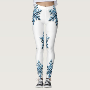 Cosy Snowflake Design in White and Icy Blue Leggings