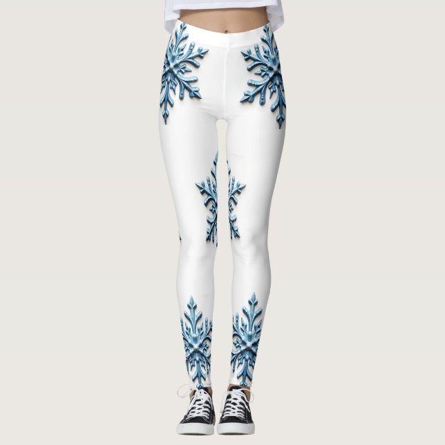 Cosy Snowflake Design in White and Icy Blue Leggings (Front)