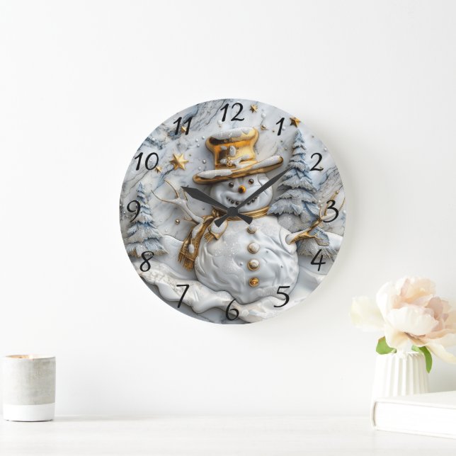 Cosy Snowman Christmas Decor Large Clock (Home)