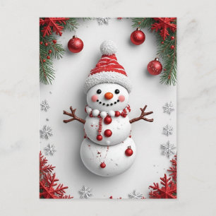 ❄️ Cosy Snowman Christmas Scene 🎄 Pine Decor Postcard