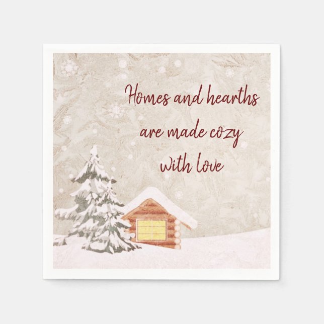 Cosy Snowy Country Winter Cabin Napkin (Front)