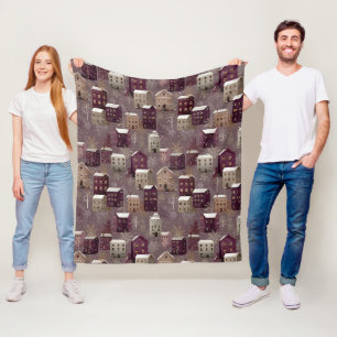 Cosy Snowy Winter Village Pattern (1) Fleece Blanket