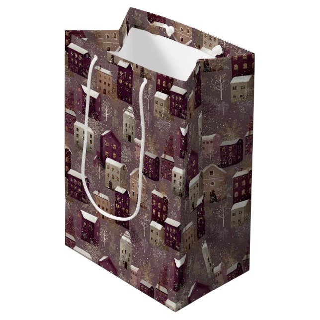 Cosy Snowy Winter Village Pattern (1) Medium Gift Bag (Front Angled)