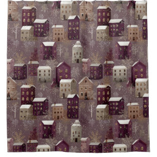 Cosy Snowy Winter Village Pattern (1) Shower Curtain