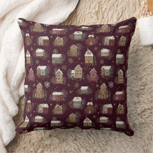 Cosy Snowy Winter Village Pattern (2) Cushion