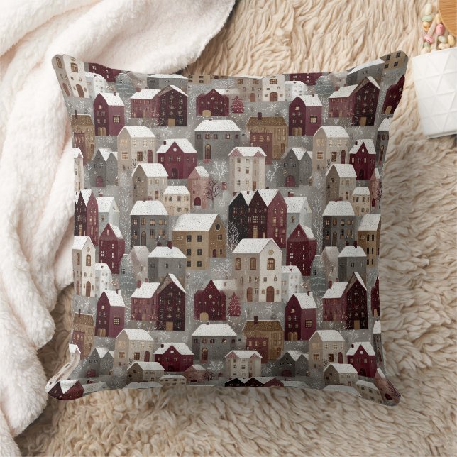 Cosy Snowy Winter Village Pattern (3) Cushion (Blanket)