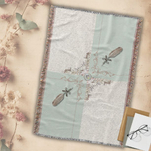 Cosy Soft Sage Green Manuscript Woven Throw Blanket