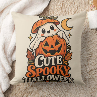 Cosy Spooky Halloween Ghost Pumpkin Vintage Art Cushion