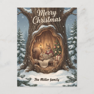 Cosy Squirrels Tree Hollow Woodland Christmas Holiday Postcard