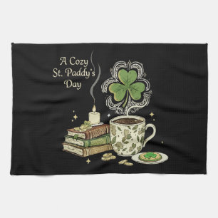 Cosy St. Paddy's Day Irish Coffee and Vintage Book Tea Towel