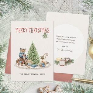 Cosy Storybook Watercolor Fox Merry Christmas Holiday Card