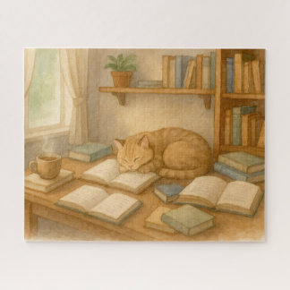 Cosy Study Room with a Cat Jigsaw Puzzle