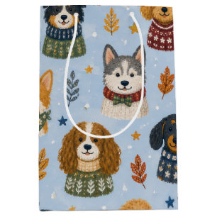 Cosy Sweater Puppies Winter Dog Pattern Medium Gift Bag