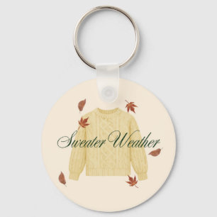 Cosy Sweater Weather Cream Knit Fall Leaves Key Ring
