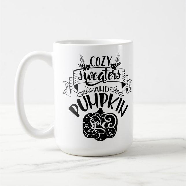 COSY SWEATERS & PUMPKIN SPICE SAYING COFFEE MUG (Left)