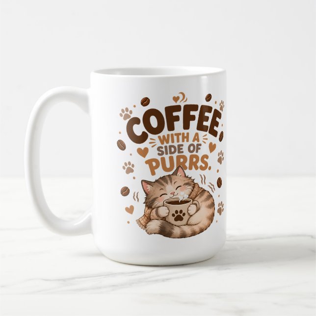 Cosy Tabby Cat Sipping Coffee Purrs Mug Gift (Left)