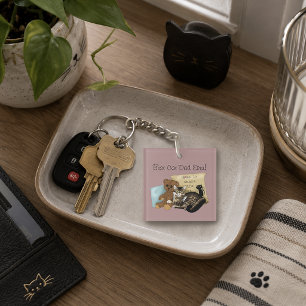 Cosy Tabby Pink Father's Day Key Ring