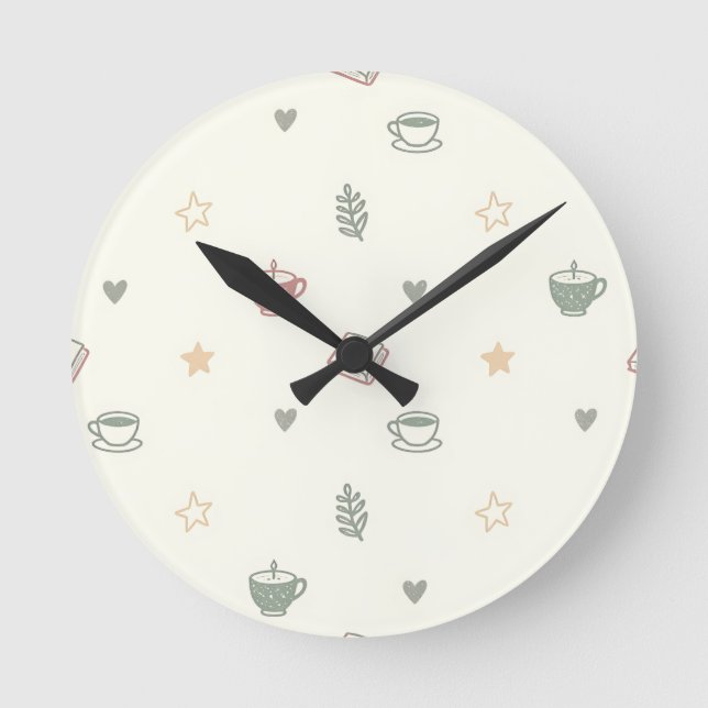 Cosy Tea Books Candle Pattern Soft Round Clock (Front)
