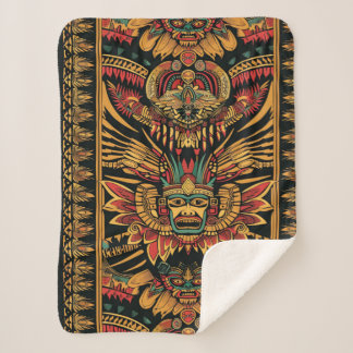 Cosy Teal "Aztec Dream" Plush Sherpa Blanket