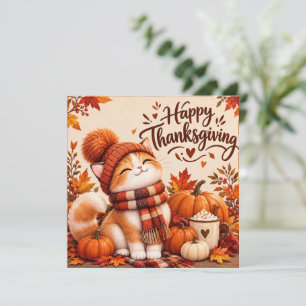 Cosy Thanksgiving Kitten in Pom-Pom Hat Holiday Card