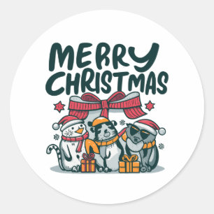 Cosy Trio Critters Christmas Cheer & Gifts Classic Round Sticker