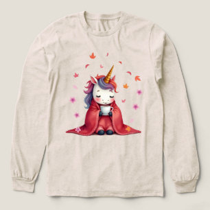 Cosy Unicorn Wrapped in Blanket Drinking Coffee Tri-Blend Shirt