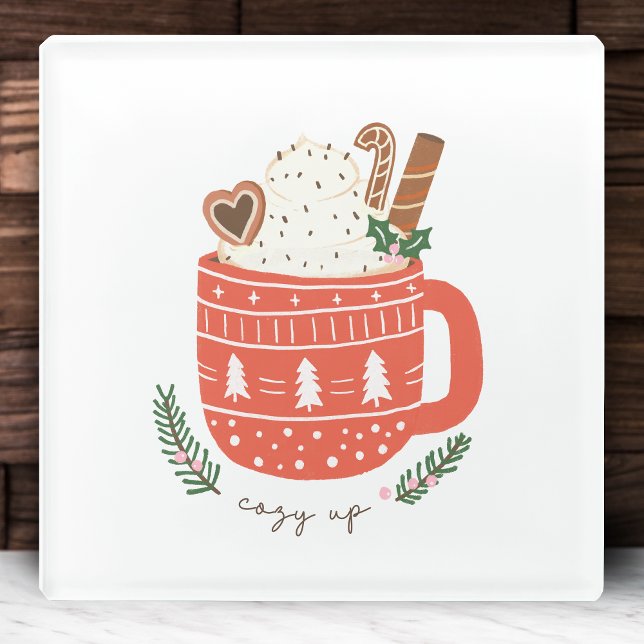 Cosy Up Hot Cocoa Mug Christmas Holiday Glass Coaster (Creator Uploaded)