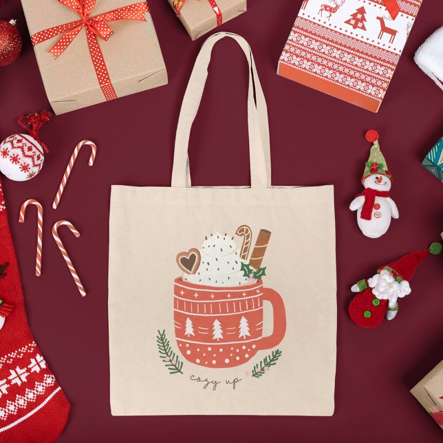 Cosy Up Hot Cocoa Mug Christmas Holiday Tote Bag (Creator Uploaded)