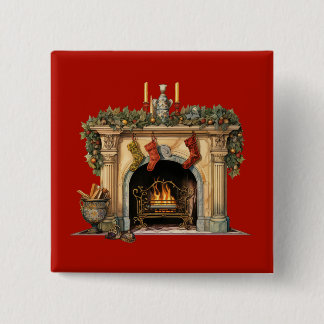 Cosy Victorian Fireplace Christmas 15 Cm Square Badge