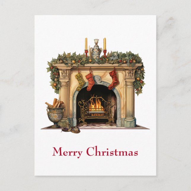 Cosy Victorian Fireplace Christmas Holiday Postcard (Front)