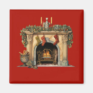 Cosy Victorian Fireplace Christmas Magnet