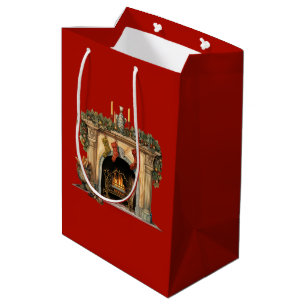Cosy Victorian Fireplace Christmas Medium Gift Bag