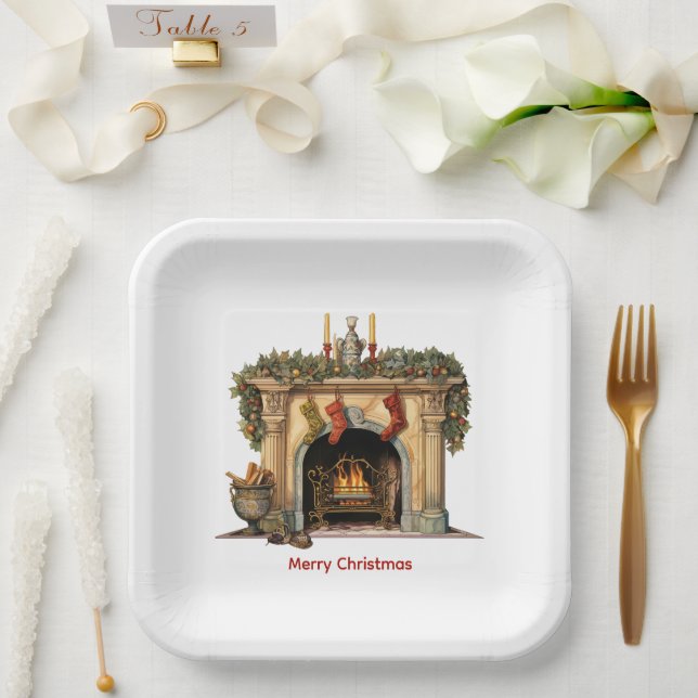 Cosy Victorian Fireplace Christmas Paper Plate (Wedding)