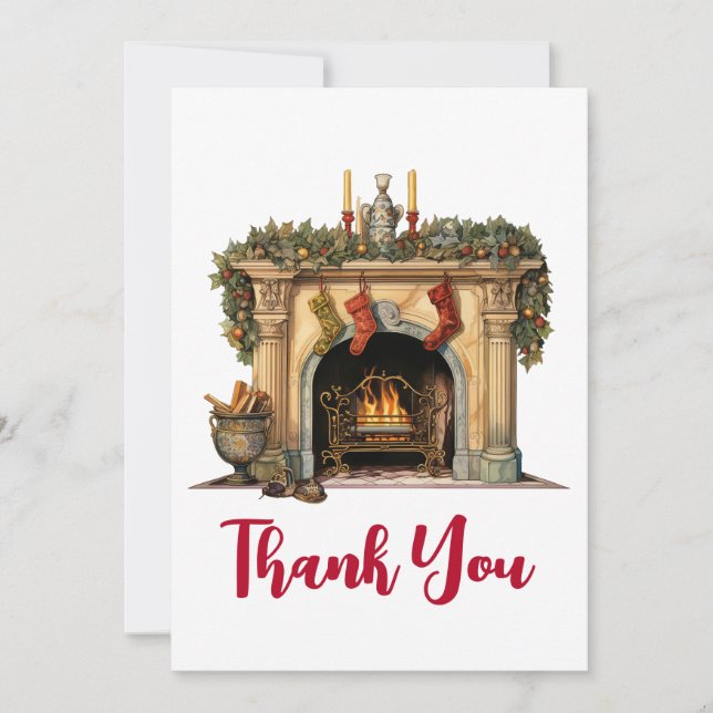 Cosy Victorian Fireplace Christmas Thank You Card (Front)