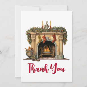 Cosy Victorian Fireplace Christmas Thank You Card
