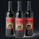 Cosy Victorian Fireplace Christmas Wine Label<br><div class="desc">Merry Christmas bottle labels with a warm and cosy illustration featuring an old fashioned fireplace. Stocking hanging with care. Garland hanging over the mantel. A warm roaring fire in the hearth.</div>