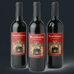 Cosy Victorian Fireplace Christmas Wine Label<br><div class="desc">Merry Christmas bottle labels with a warm and cosy illustration featuring an old fashioned fireplace. Stocking hanging with care. Garland hanging over the mantel. A warm roaring fire in the hearth.</div>