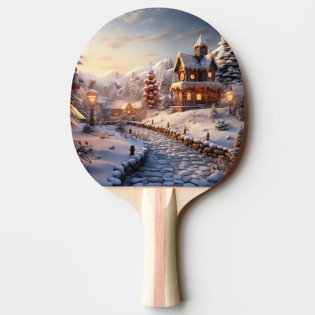 Cosy Village at Christmas illustration Ping Pong Paddle (Back)