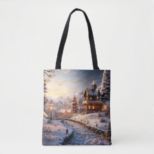 Cosy Village at Christmas illustration Tote Bag