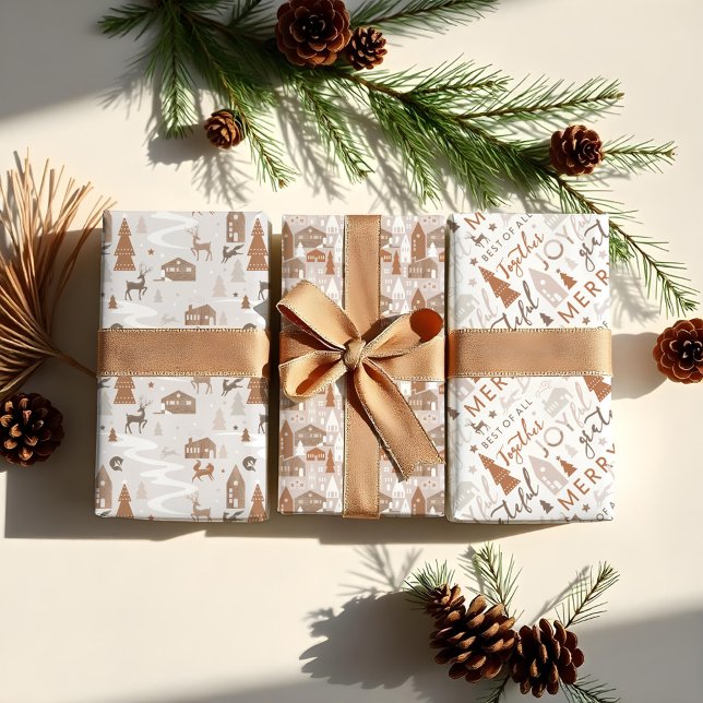 Cosy Village & Woodland Animals Christmas Message Wrapping Paper Sheet (Cozy Village & Woodland Animals Christmas Message Wrapping Paper Sheets)