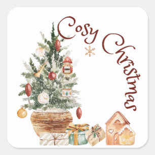 Cosy vintage Christmas tree Square Sticker