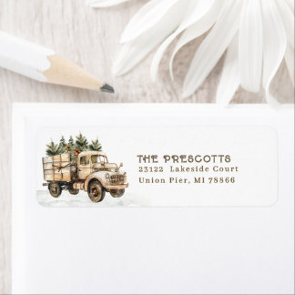 Cosy Vintage Christmas Tree Truck Return Address