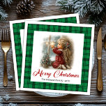 Cosy Vintage Illustration Christmas Scene Napkins<br><div class="desc">✅ For matching items search #63G in my collections ✅ Add a playful and memorable touch to your holiday table with these funny quirky goose Christmas paper napkins. Featuring a whimsical watercolor design, they combine humour, minimalist style, and hand-drawn charm for a truly unique festive look. Perfect for Christmas dinners,...</div>