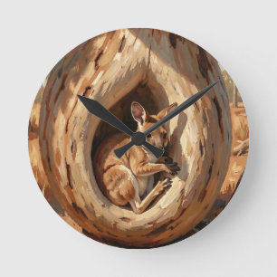 Cosy Wallaby Hollow Tree Log Round Clock