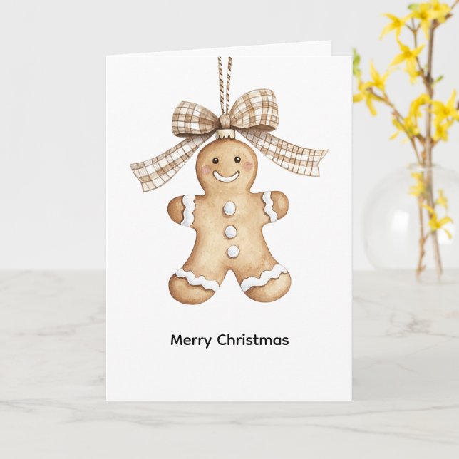 Cosy Warm Christmas Cute Happy Gingerbread Cookie Card (Yellow Flower)