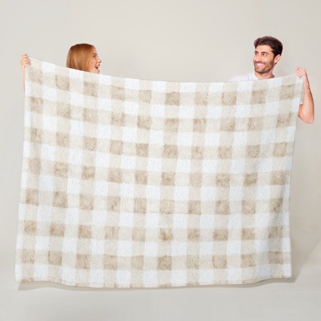 Cosy Warm Cream Beige Stripes Fleece Blanket (In Situ)