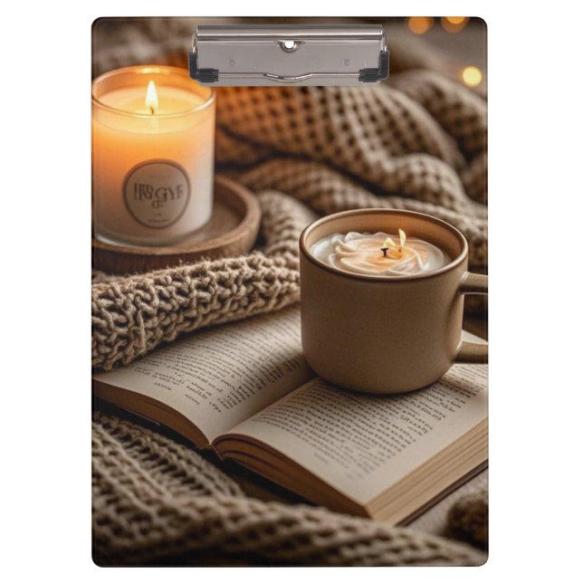 Cosy warm evening candles and blanket  clipboard (Front)