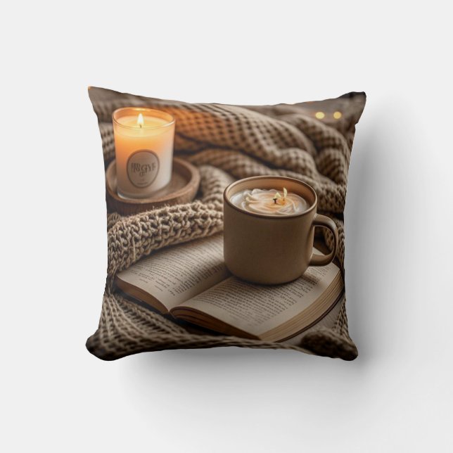 Cosy warm evening candles and blanket  cushion (Front)