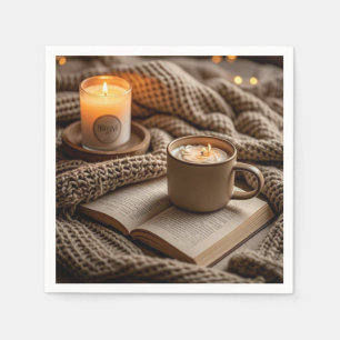 Cosy warm evening candles and blanket napkin
